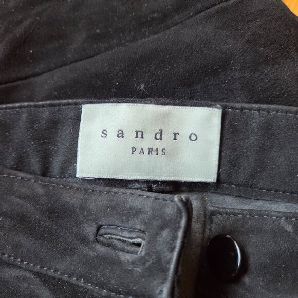 Stunning 100% Goat Leather Suede Black Sandro Skinny Pants - Picture 6 of 8